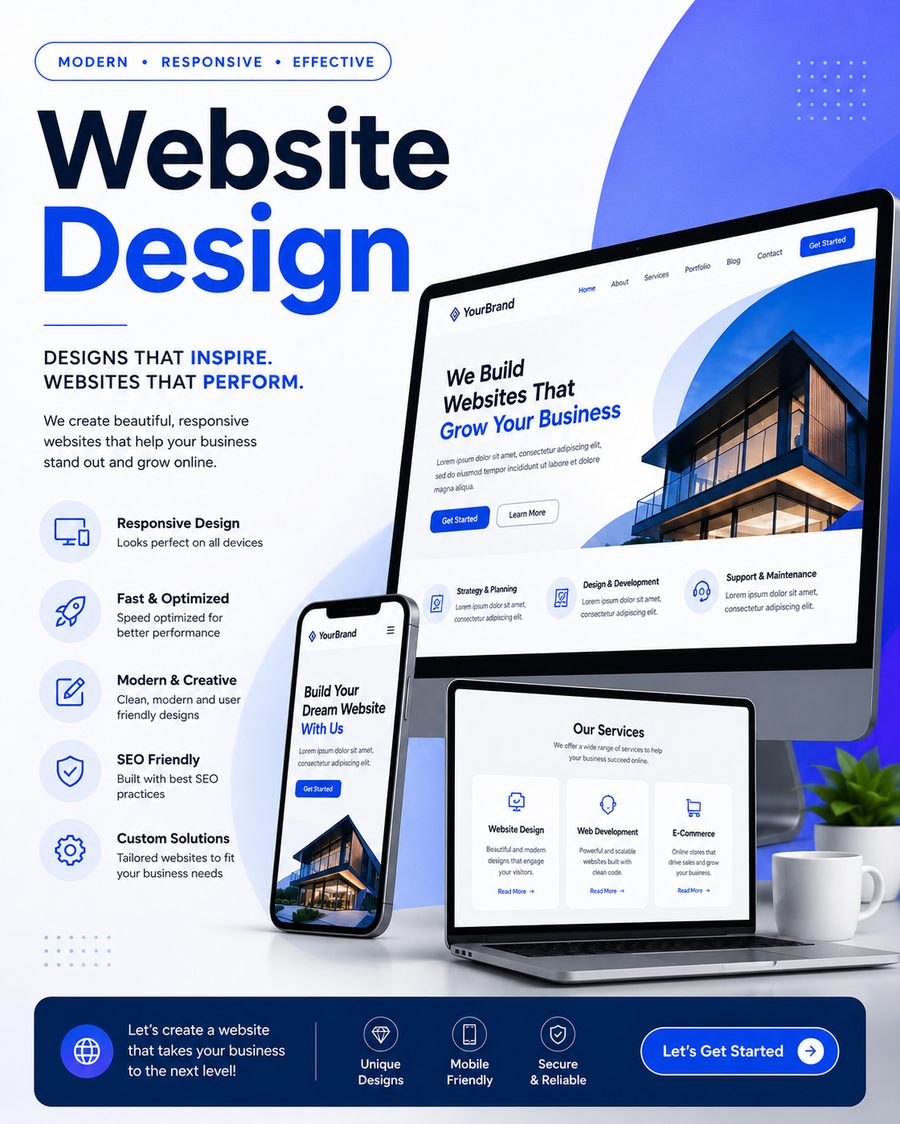 Website design service overview: responsive, fast, SEO friendly, custom